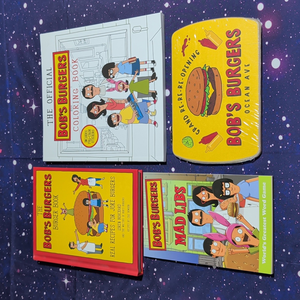 Lot of BOB'S BURGERS Fun!!!  Coloring Book, Cookbook, Mad Libs, Wood Sign NEW!!